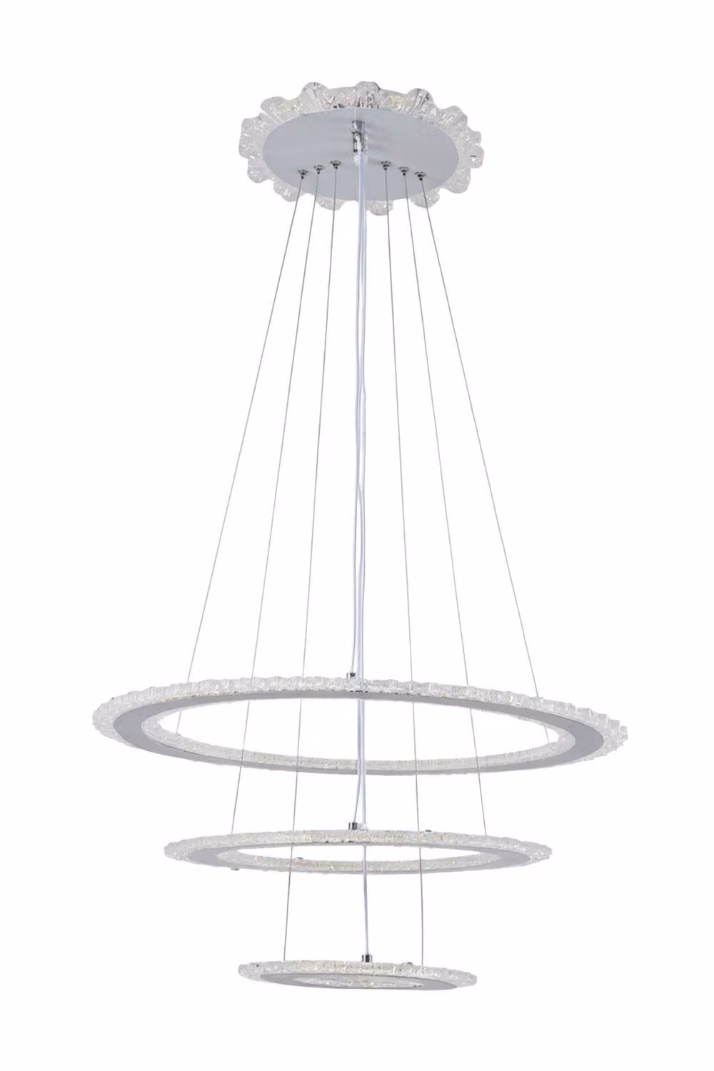 Living and Home Modern LED Ring Pendant Light Chandelier in Silver and Transparent Crystal – 3