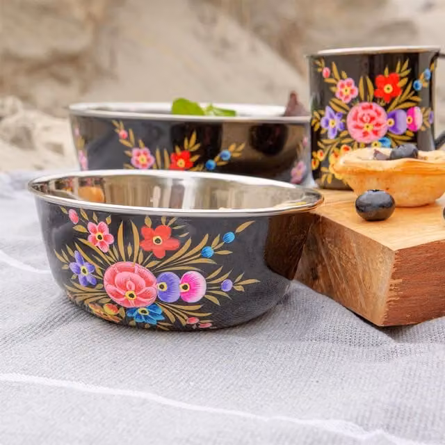 BillyCan Floral Black Stainless Steel Dessert Bowls, Set of 6