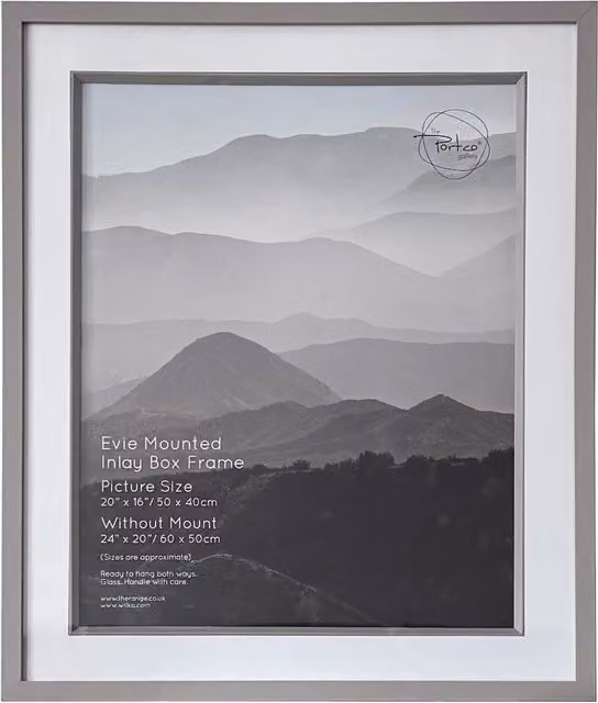 The Port. Co Gallery Evie Single Mounted Inlay Photo Frame, Grey, W: 50.8 cm x H: 40.64 cm