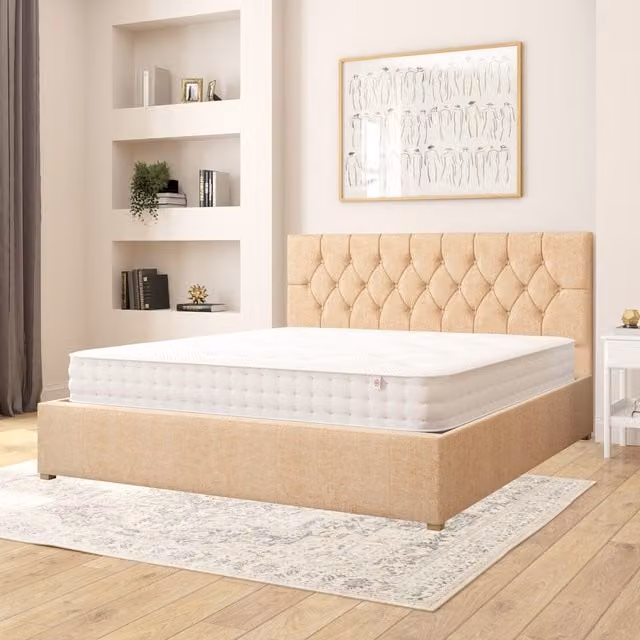 Aspire Olivier Ottoman Storage Bed in Champagne Firenze Velour Fabric, Superking