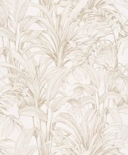 Grandeco Yucca Leaves Botanical Design Vinyl Wallpaper in White and Gold, W: 53 cm, L: 10 m