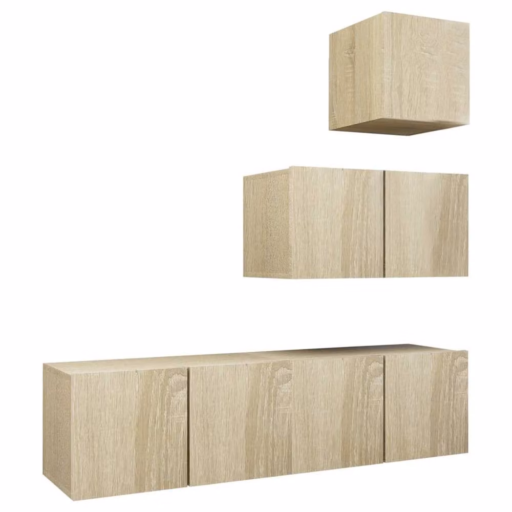 Berkfield Home Modern 4 Piece TV Cabinet Set in Sonoma Oak and Beige Engineered Wood – 2