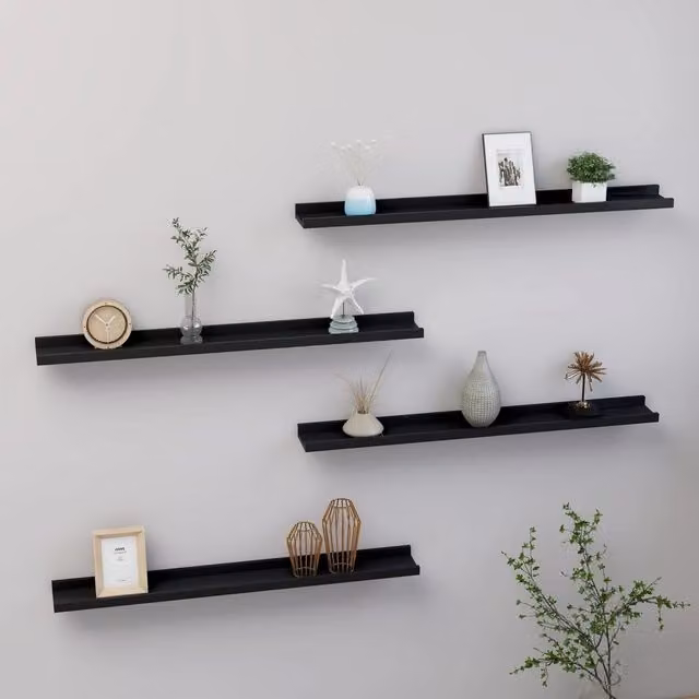 Berkfield Home Wall Mounted Straight Shelves, 4 Piece Set, Black, W: 80 cm, D: 9 cm, H: 3 cm – 1