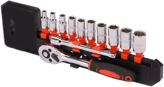 VOGREX 12-Piece 1/4 Inch Drive Reversible Ratchet Socket Set in Silver Chrome Vanadium Steel – 1