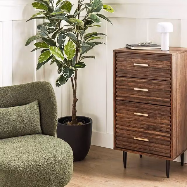Wyld and Coco 4-Drawer Chest of Drawers in Dark Brown MDF with Metal Legs – 1