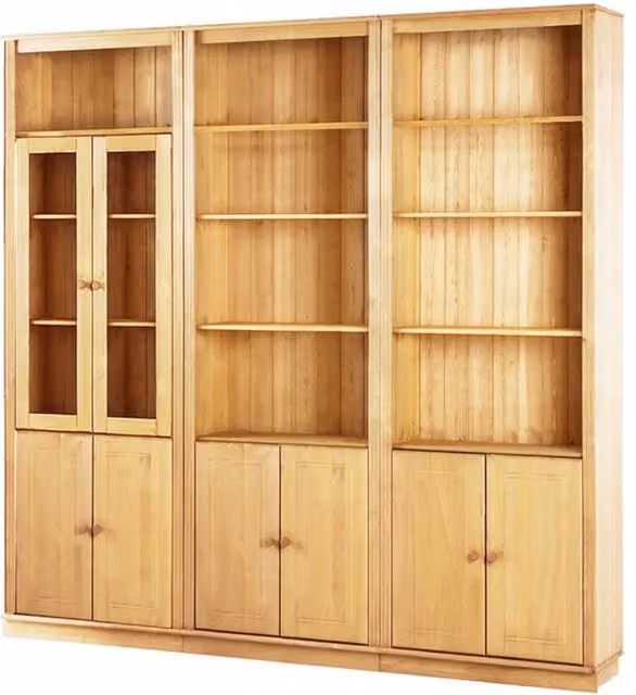 Dorel Anita Wall Unit 4 in Brown Waxed Wood with Glass Doors and Open Shelves