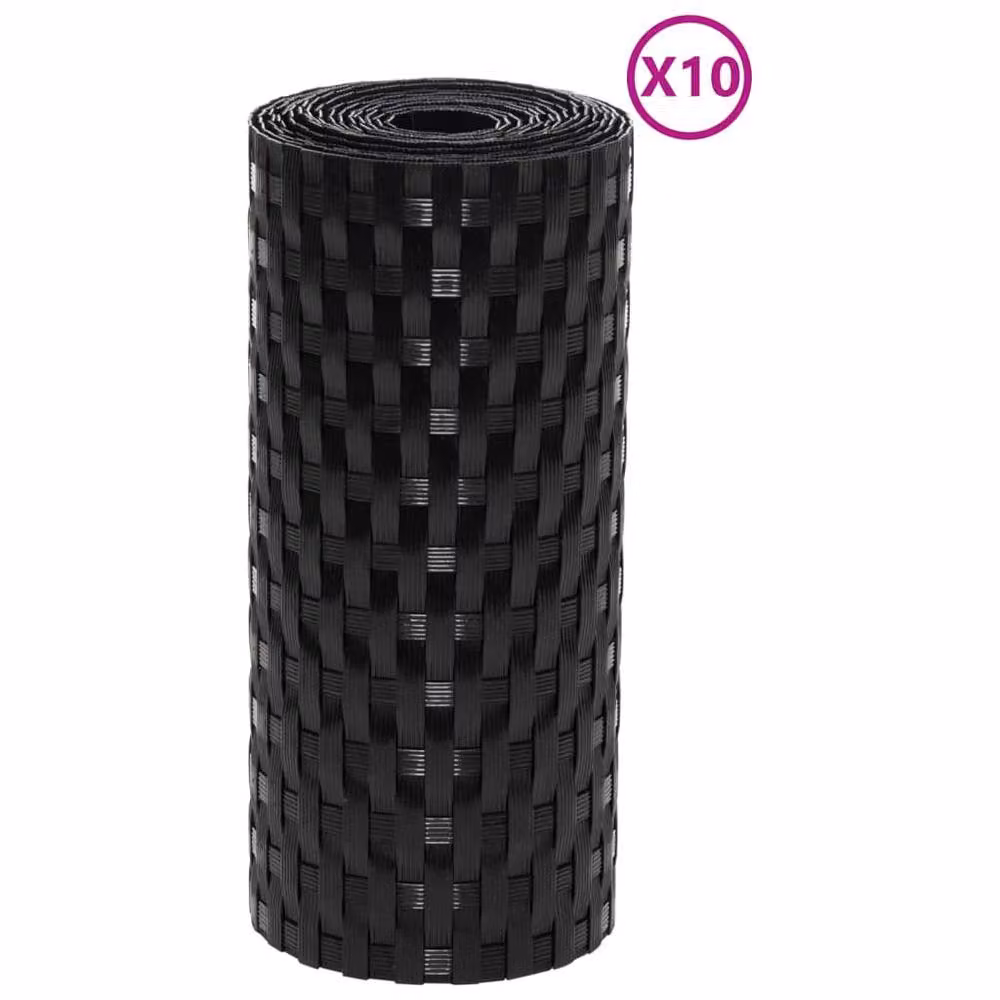 Berkfield Home Black Poly Rattan Balcony Screens, 10 Pack, H 255 x W 19 cm – 3