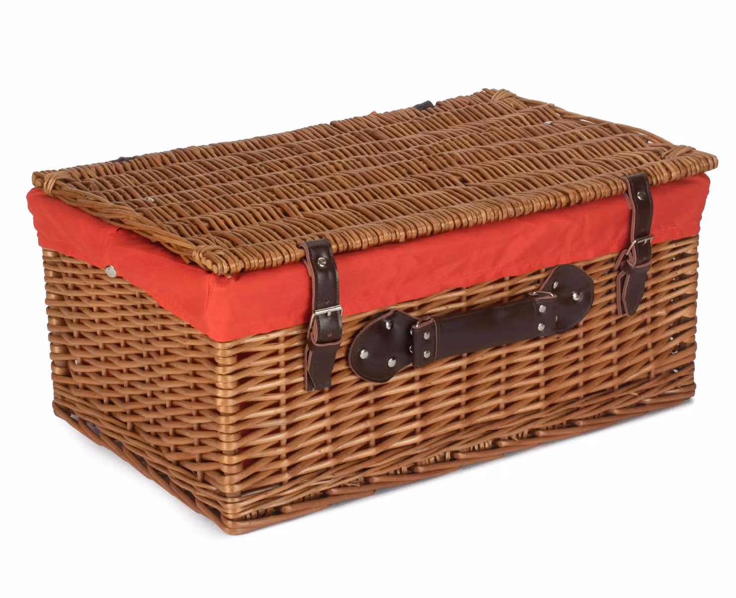 Red Double Steamed Wicker Picnic Hamper Basket with Red Lining – 2