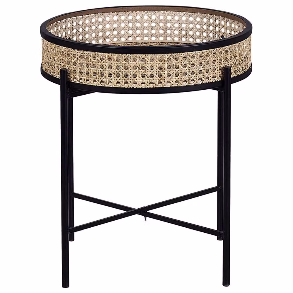 Wyld and Coco Detachable Top Round Side Table in Matt Black and Natural Rattan, Diameter: 36 cm, Height: 43 cm – 2