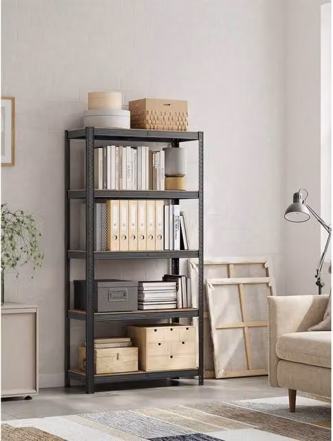 SONGMICS Heavy-Duty 5-Tier Adjustable Metal Shelving Unit, Black, H x W x D: 180 x 90 x 40 cm