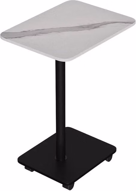 Kelvenix 2-Tier Mobile Side Table with Wheels in White Marble Effect – 1