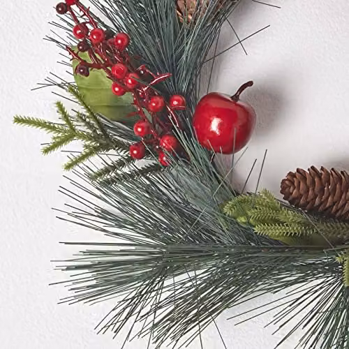 Homescapes Round Artificial Christmas Wreath with Red Berries and Apples, Diameter: 50 cm, Green and Red – 2