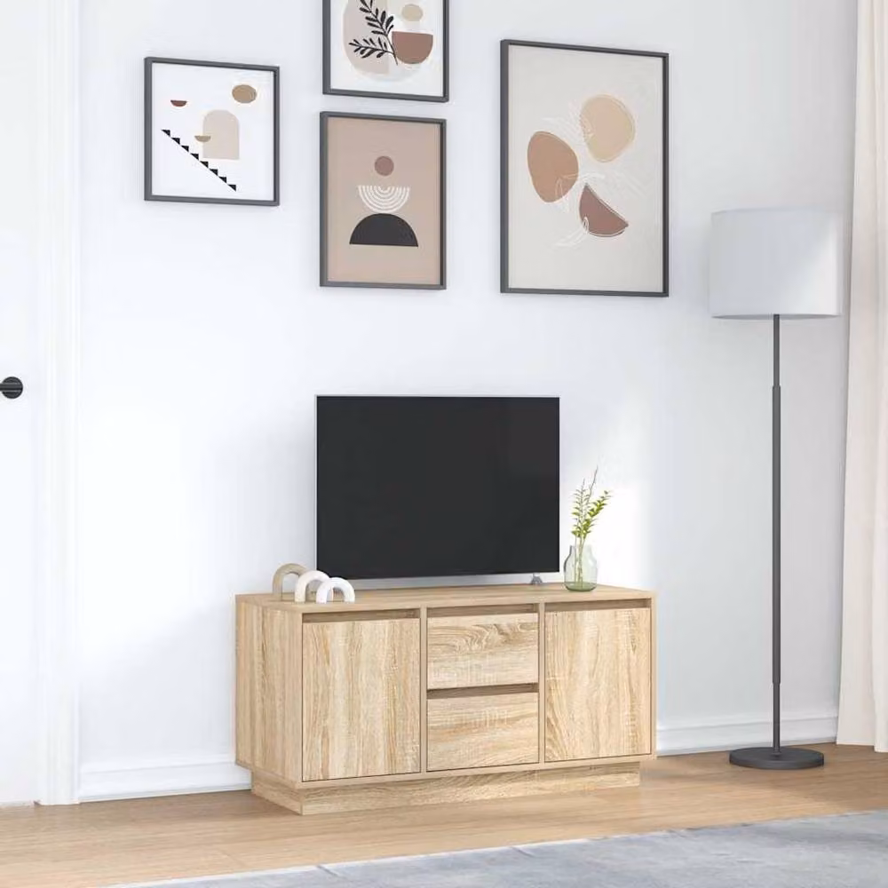 Berkfield Home TV Cabinet with LED Lights in Sonoma Oak and Light Tan, W/D/H: 100 x 41 x 50 cm – 3