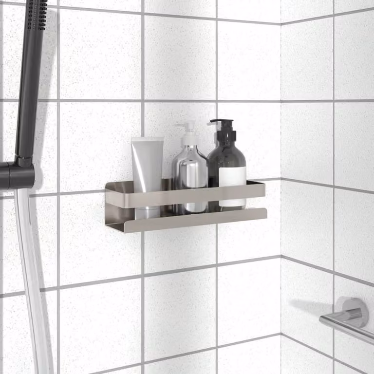 Berkfield Home Silver Stainless Steel Adhesive Shower Shelf, W/D/H: 23 x 6.5 x 6 cm