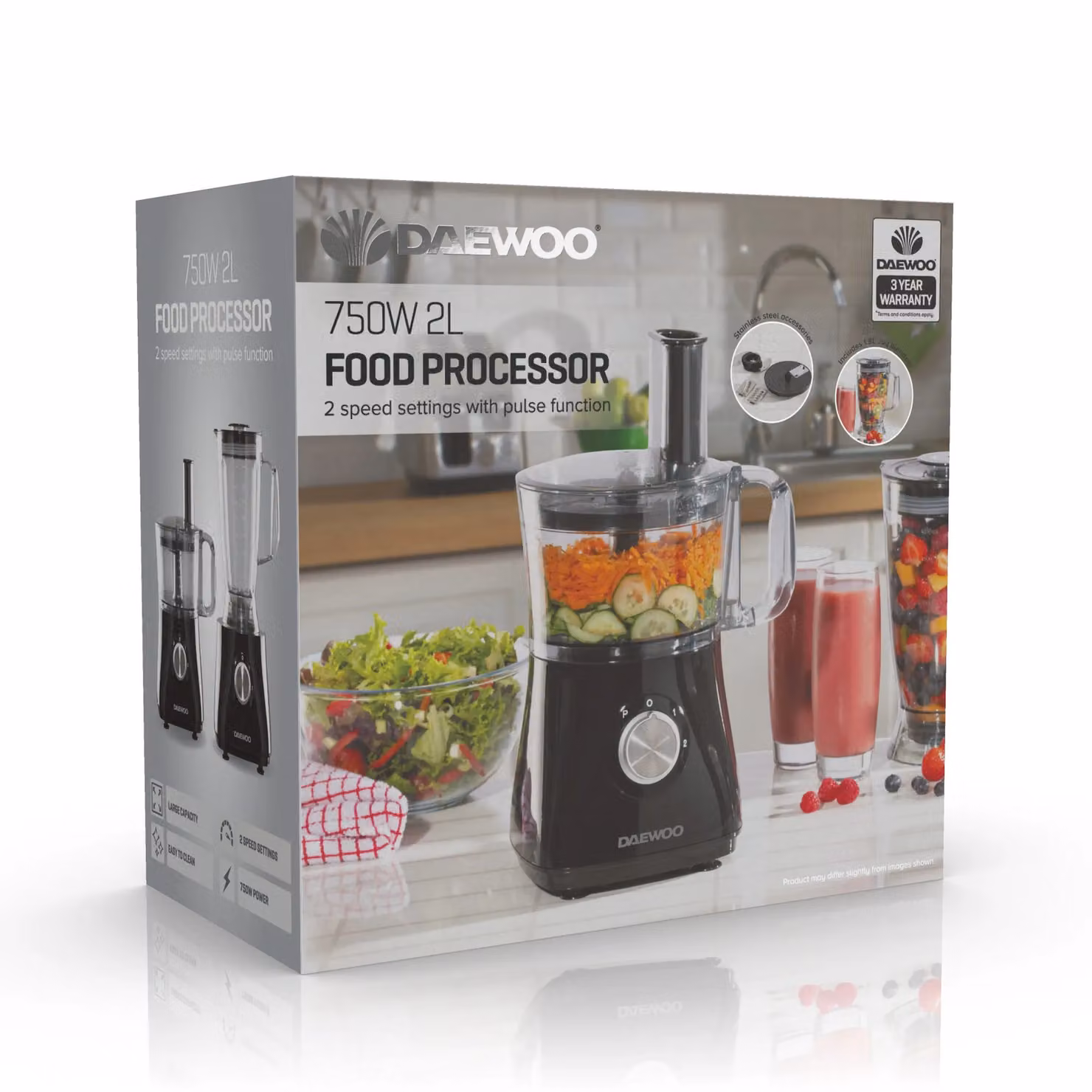 Daewoo All-in-1 2L Electric Food Processor and Chopper with Blender Pitcher in Black – 9