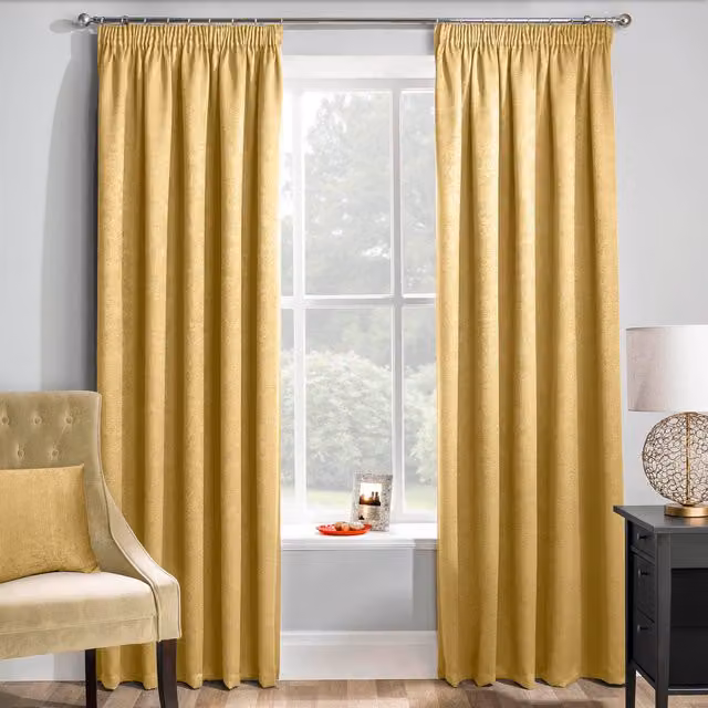 Enhanced Living Matrix Ochre Thermal Noise Reducing Dim Out Curtains, Yellow, H: 183 cm, W: 117 cm
