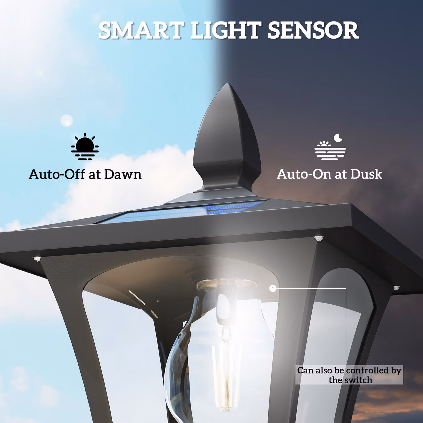 Outsunny Black Aluminium Solar LED Garden Lamp Post with Planter and Dusk Sensor – 5