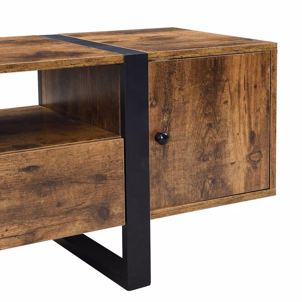 Mona Vale Furniture Industrial Rustic Brown Wood and Metal TV Stand and Entertainment Unit – 4