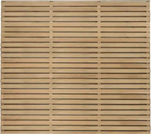 Forest Contemporary Double Slatted Wood Fence in Brown, Impregnated and Semi-transparent, Height: 150 cm