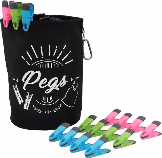 JVL Large Peg Bag with 120 Prism Soft Touch Clip Pegs in Multicolour