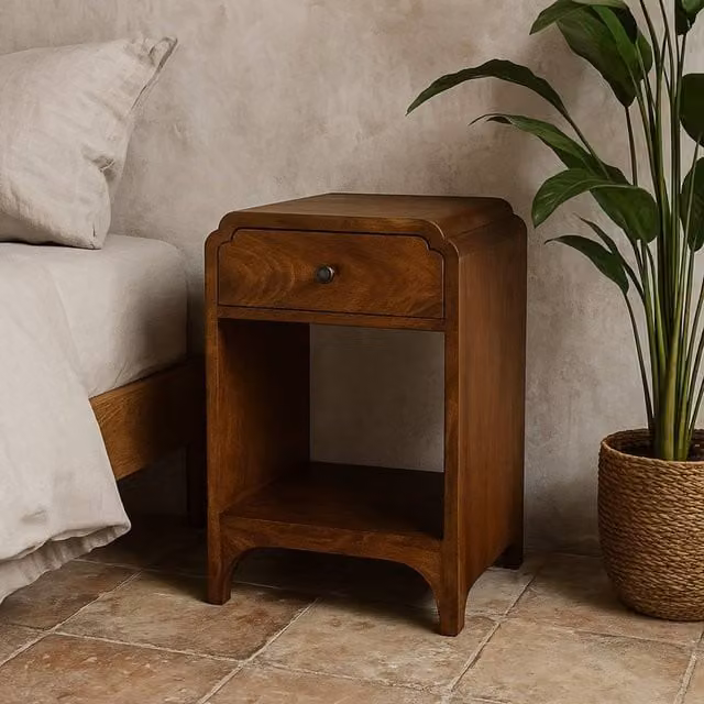 Wyld Haus Paris Mango Wood Bedside Table with Drawer and Shelf in Brown, W/D/H: 40 x 30 x 30 cm – 1