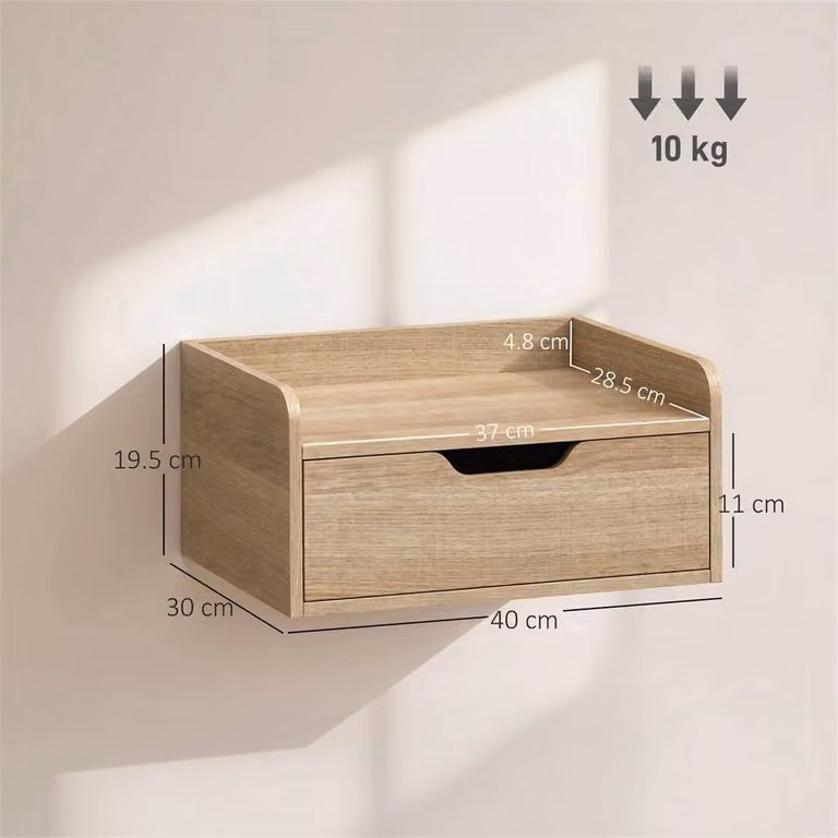 EONLION Set of 2 Natural Wood Floating Bedside Tables in Brown, W: 100 cm