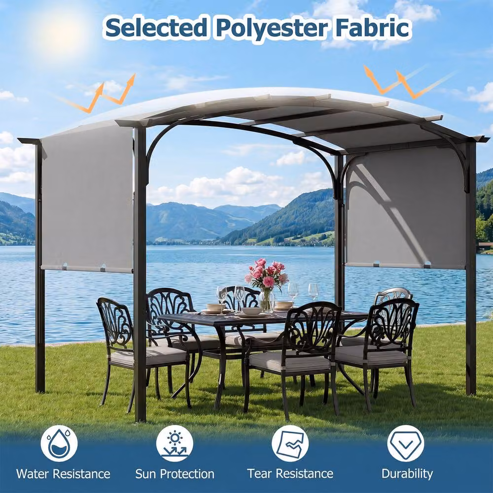 Gymax Retractable Arched Garden Pergola with Grey Canopy – 4