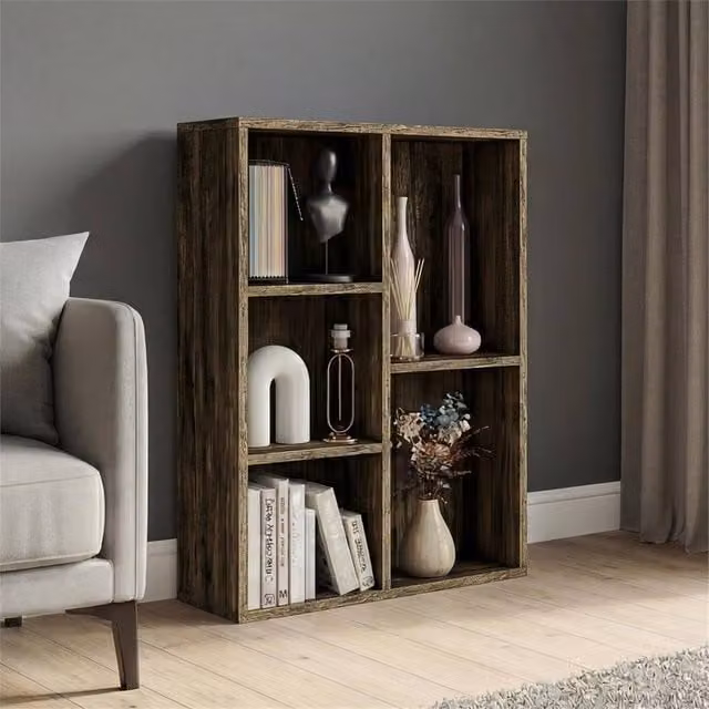 FORGEVIO 5 Cube Modern Storage Display Unit in Brown Wood – 1