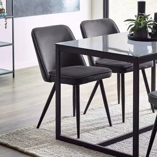 Julian Bowen Set of 2 Burgess Grey Velvet Upholstered Dining Chairs with Black Metal Legs – 1