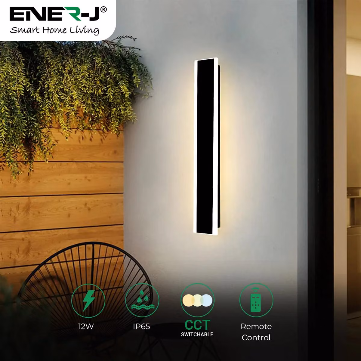 ENER-J Modern Rectangular Outdoor LED Wall Light, White, IP65 Dimmable CCT, 60 cm – 2