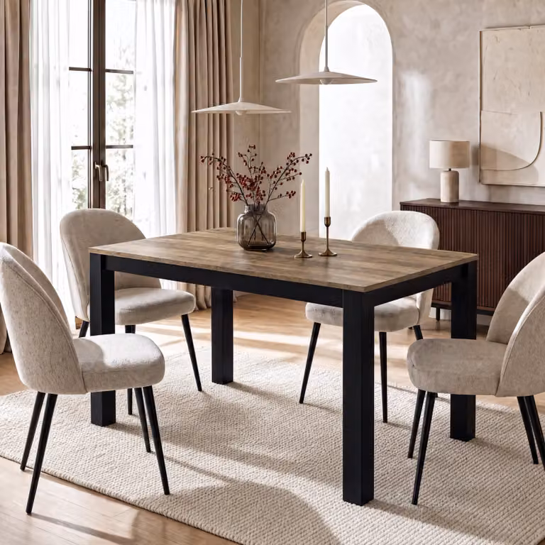 DHS Hartley Industrial Extendable Rectangular Dining Table in Brown and Black, W/D/H: 140 x 90 x 76 cm