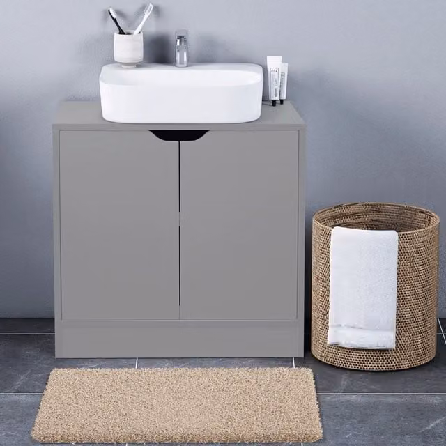 EONLION Grey Modern Freestanding Pedestal Bathroom Sink Cabinet with Hinged Doors and Internal Shelves, W/D/H: 60 x 30 x 60 cm – 1