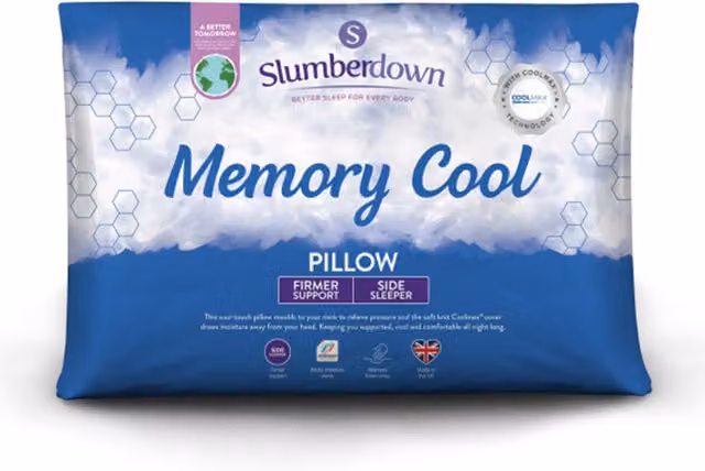 Slumberdown Memory Cool Firm Pillow in White with Memory Foam and Hollow Fibre for Side Sleepers