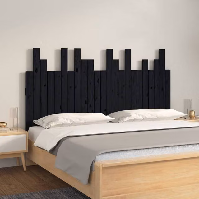 Berkfield Home Wall Mount Headboard in Black Solid Pine Wood, W: 146.5 cm, D: 3 cm, H: 80 cm – 1