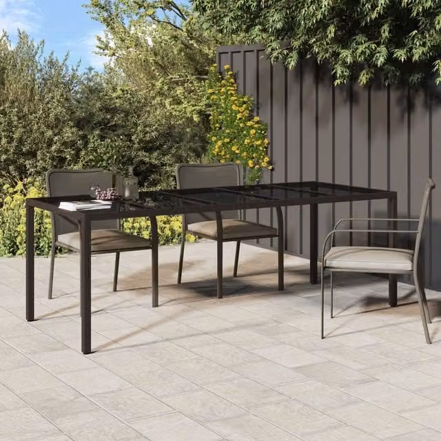 Berkfield Home Brown Poly Rattan Garden Dining Table W: 250 cm, D: 100 cm, H: 75 cm – 1