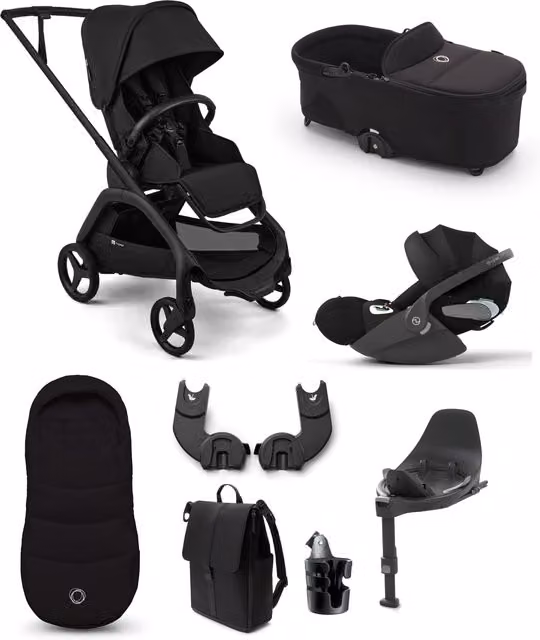 Bugaboo Dragonfly Plus Ultimate Pushchair Bundle with Cybex Cloud T i-Size Plus Rotating Baby Car Seat and Base in Black (8 Pieces)