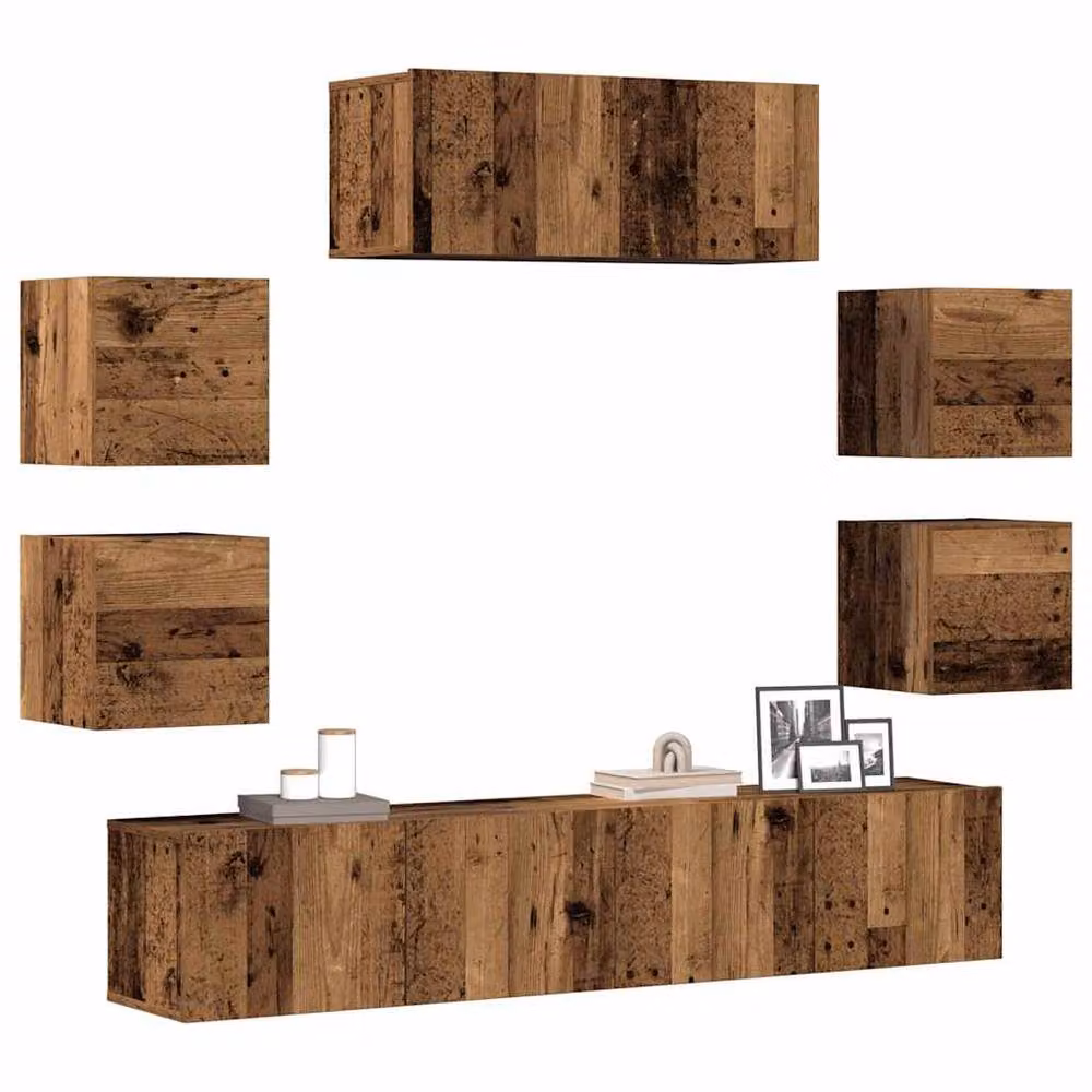 Berkfield Home Classic 7 Piece Wall-Mounted TV Cabinet Set in Brown Engineered Wood – 2
