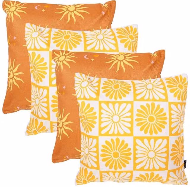 icon Set of 4 Indoor Outdoor Square Cushions in Summer Collection Multicolour