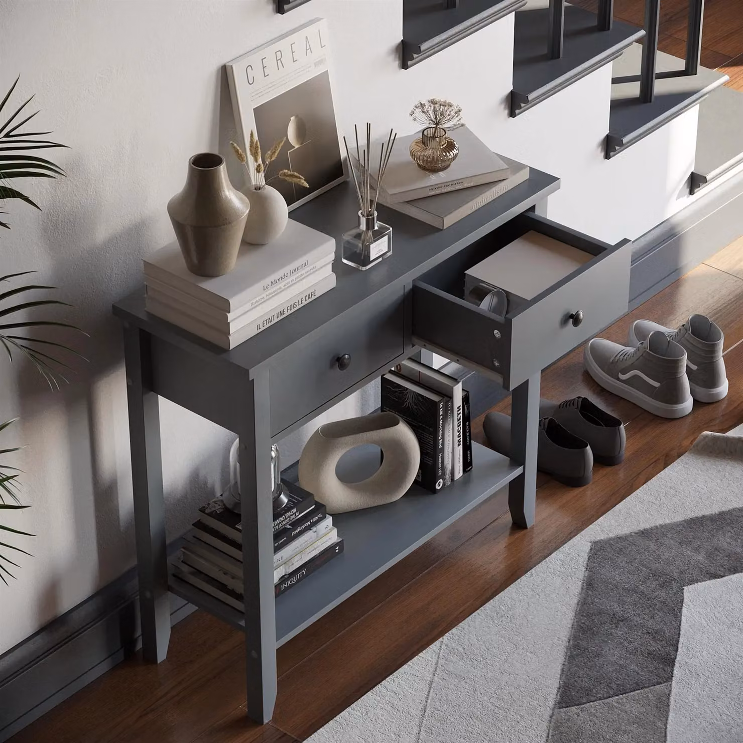Vida Designs Windsor 2 Drawer Console Table in Grey – 3
