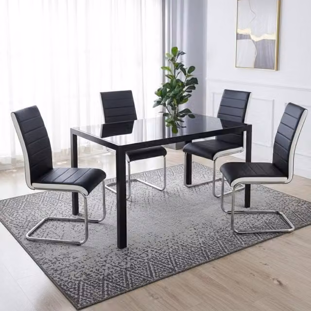 Kosy Koala Black Glass Rectangular Dining Table Set with 4 Faux Leather Chairs