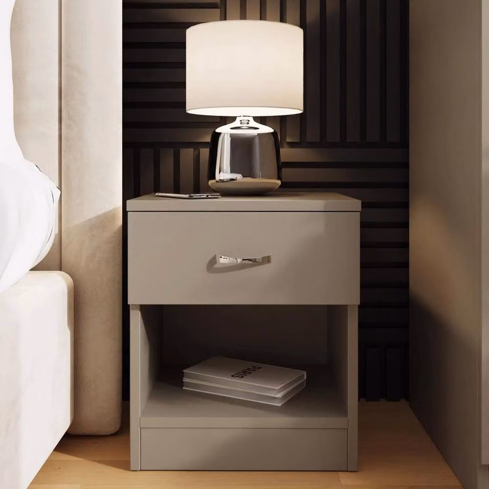 Havendro Modern 1 Drawer Nightstand with Open Shelf in Matt Beige – 4