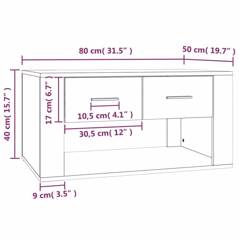 Berkfield Home Sonoma Oak Decorative Coffee Table in Light Brown, W/D/H: 80 x 50 x 40 cm – 2