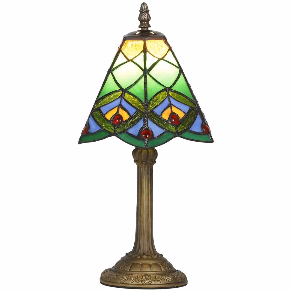 Wyld Haus Mamavi Tiffany Style Table Lamp in Green and Amber with Bronze Tone Base – 2