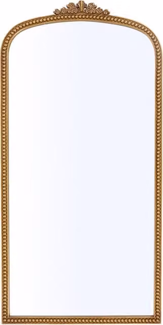 Livingandhome Classic Rectangular Arched Wall Mirror with Carved Metal Frame in Gold