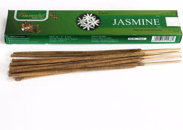 Aromatika Jasmine Vedic Incense Sticks, Floral Oriental Scent, Green