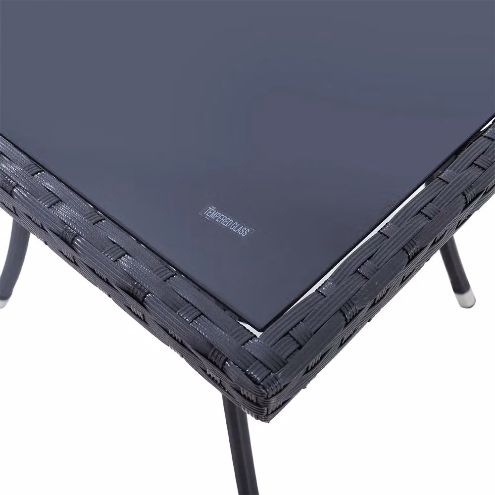 Living and Home Garden Black Wicker 4 Seater Dining Table with Tempered Glass Top and Parasol Hole – 7