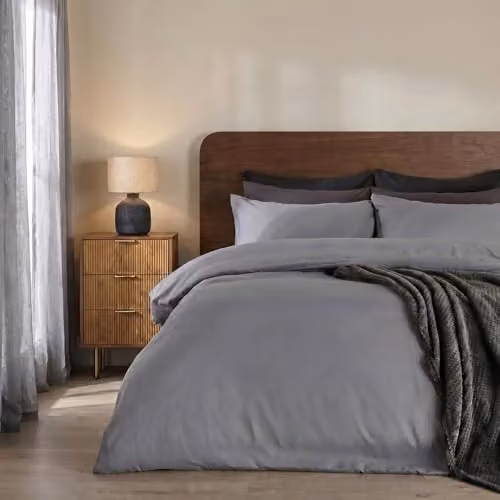 Brentfords Grey Microfibre Polyester Double Duvet Cover and Pillowcase Set – 1