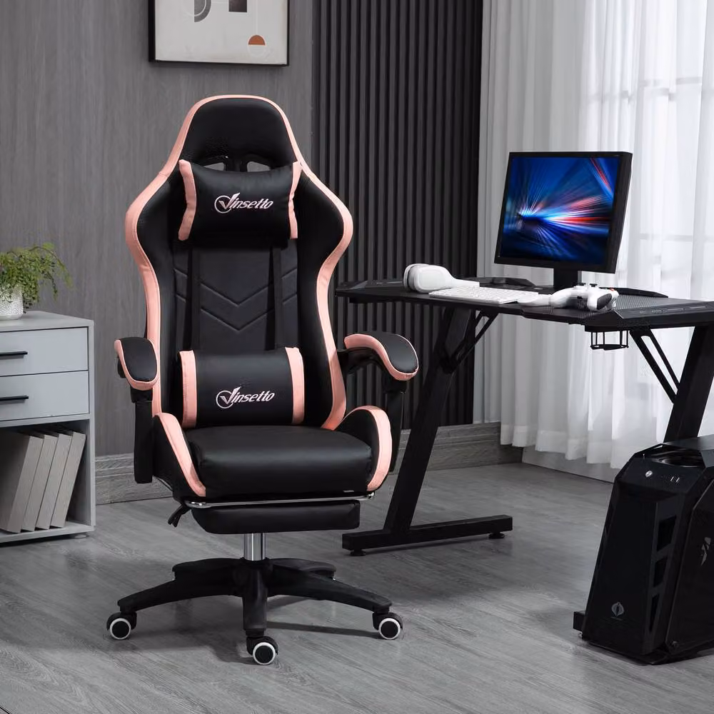 Rolipo Black PU Leather Gaming Chair with Headrest, Footrest and 360 Degree Swivel – 3