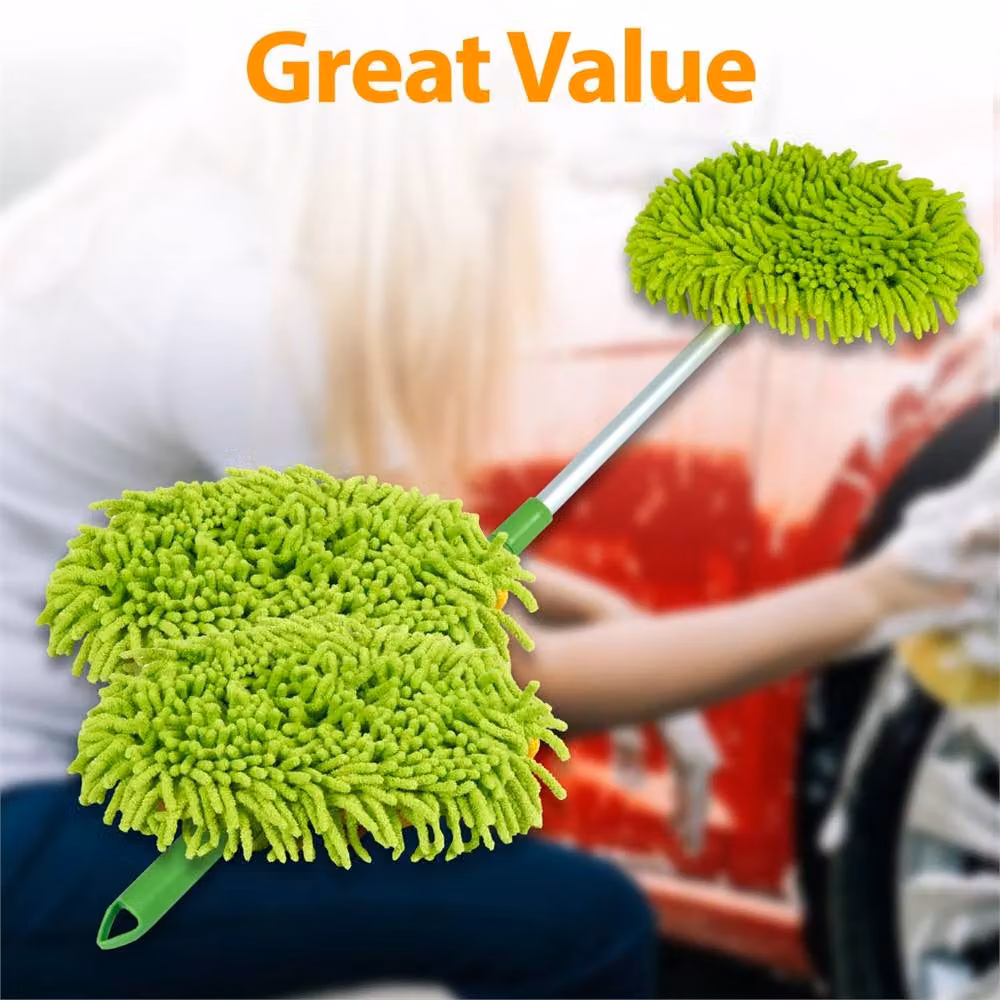 Nordara Telescopic Car Cleaning Brush Microfibre Mop Kit with 2 Mittens in Green and Multicolour – 2