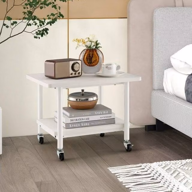 KORVIXA Under Desk Printer Table with Castors, White, W: 100 cm, D: 37 cm